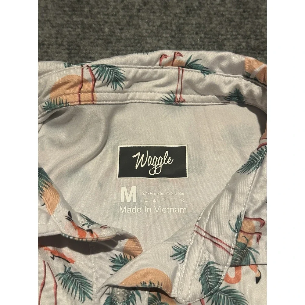 Waggle Golf Polo Men Medium Flamingo Tropical Performance Stretch Comfort - Picture 3 of 7